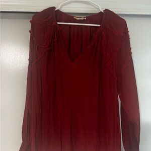 Ramy Brook Burgundy Silk Long Sleeve Blouse
